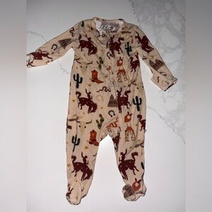 Caden Lane Western Adventure Footie - Cream and Brown 0-3M
